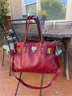 Call It Spring Burgundy Satchel with Gold Hardware